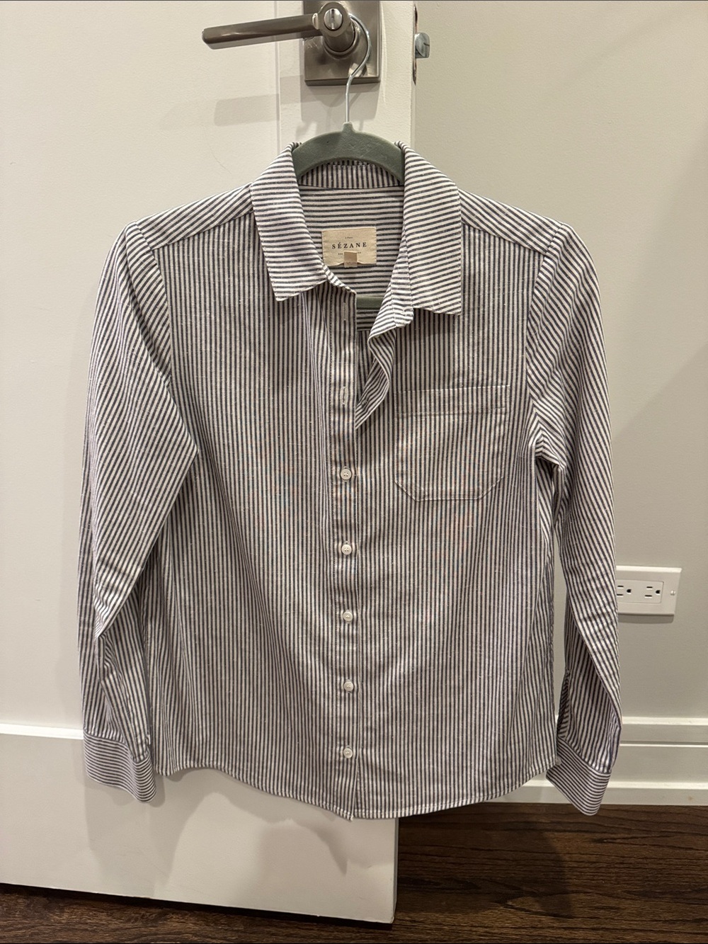 Sezane Tomboy Blue and White Stripe Button-Up Shirt